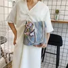 Torby na zakupy 2 szhemijskie letnia słomka torba plażowa Podróż żeńska wiklina kremowo-biała niebieska