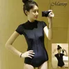 Damskie moda na kąpielowe odzież seksowne kobiety czarny zamek błyskawiczny jednoczęściowy zestaw kąpielowy Swimpit krótki rękaw / długa dama garnitur pływacki kropla