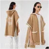 Shawls Bur Logo Jacquard Hooded Shawl Wool-Cashmere Blend Loose Comfortable Soft Warm Womens Coat Mens Casual Designer Fashion Item Dr Otr2K