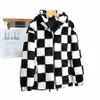 checkered Jackets Men's Thick Coat Plush Zipper Cardigan Winter Jacket with Pockets Men Warm Coat Printed Plush Jacket I4JL#