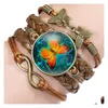 Charm Armbänder Vintage Schmetterling Leder für Frauen Glas Cabochon Tier Weben Seil Wrap Armreif Modeschmuck Geschenk Drop Lieferung DHLZN