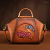 Avondtassen Natuurlijke Huid Tote Schouder Vrouwelijke Bloemmotief Vintage Design Dames Echt Lederen Messenger Bag Handtas