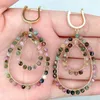 Dangle Earrings Natural Teardrop Multi Color Tourmaline Cz Pave Lever Back Handmade For Women