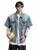 Denim Jackets Men Holiday Vintage stylowy harajuku podstawowy unisex znany z krótkiego rękawu Summer Korean Style Style High Street G1QY#