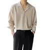 Roupas masculinas maduras sênior primavera cubana pescoço camisa para homens cor sólida moda solta casual gota manga longa camisa masculina 240325