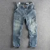 Jeans pour hommes Q089 # Spring American Retro Denim Carpenter Cargo Coton Lavé Vieux Casual Pantalon droit multi-poches