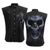 men's Denim Blouse Retro 3D Skull Graphic Print Sleevel Shirt Fi Pocket Decor Turn-down Butt Sleevel Shirt o4Xb#