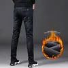 men Winter Thermal Jeans Snow Warm Stretch Straight Jeans Man Fleece Denim Lg Pants Cool N Leg Slim Fit Blue Trousers r0KM#