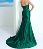Party Dresses Elegant Long Green Taffeta Evening Mermaid Sweetheart Pleated Sweep Train Lace Up Back Prom For Women