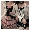 Kjolar japanska kawaii mini tårta kjol kvinnor svart casual elegant lolita y hög midja spets y2k estetiska söta gotiska faldas dropp del ot04g