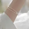 Link Armbänder 925 Silber Überzogene Doppel Schichten Herz Charme Für Frauen Elegante Geburtstag Hochzeit Party Schmuck Geschenk Sl001