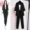 3 pièces ensemble formel simple bouton Blazer gilet pantalon ensemble taille élastique col cranté femmes tenue d'affaires réunion 240327