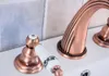 Bathroom Sink Faucets Antique Red Copper Deck Mount Widespread 3 Holes Faucet Dual Ceramic Handle And Cold Water Tap Tsf537