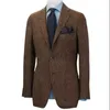 Brun Herringbe Men's Suit Blazer Tweed Single Breasted hacked Lapel One Piece Coat Stiliga kläder för bröllop/Busin R9el#