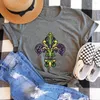 Koszulki kobiet fleur de lis T-shirt Cotton Mardi Gras Lilie Beads Fun Carnival Tee