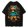 コットfiベアパターンプリントメンズTシャツラウンドネックルーズルーズトップ