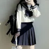 Kleidung Sets Frauen Navy Zwei Linien Grundlegende JK Uniform Anzug Bogen Langarm Japanische Schule Sailor Herbst Studenten COS