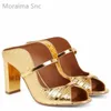 Сандалии с двойными ремнями толстые высокие каблуки мулы женские элегантные кожаные ботинки высокие каблуки женские роскошные дизайнеры разноцветные сандалии Summer Shoesl2403