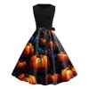 Casual Dresses Halloween Party Midi Dress Vintage ärmlös Robe Femmes Patchwork A Line Swing Cocktail Prom Vestidos