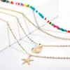 Pendant Necklaces Boho Vintage Multilevel Gold-plate Beach Ethnic Colorful Beads Chain Shell Starfish Necklace For Women Fashion Jewelry