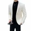 Boutique Men's Fi Busin Solid Color Casual Gentleman Korean Versi of the British Style Wedding Elegant Host Blazer X6LS#
