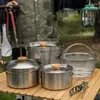 Köksredskap uppsättningar utomhus camping rostfritt stål uppsättning bärbar i bilturer picknick soppa kruka stekning ångande hushåll