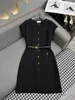 2024 Spring Black/White Sleeveless O Neck Buttons Belt Women Dress Designer High End Womens Runway Dress Vestidos De Festa 3276