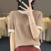 Summer New Womens Cool Silk Short sleeved T-shirt O-neck Fashion Color Matching Twisted T-shirt Loose Half Sleeve Full Matching Top 240327
