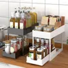 Kitchen Storage Rack Pull-out Style Sink Hollow Draining With 4 Hooks Sliding Drawer Cabinet Basket Organizer For
