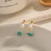 Boucles d'oreilles pendantes pour femmes, pendentif en perles naturelles 2024, accessoires de bijoux Turquoise simples à la mode, vente en gros