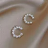 Orecchini a clip con retro a vite Orecchini con polsino per orecchio con perla coreana Clip senza piercing Osso a forma di C Senza foratura Minimalista per le donne Moda Oti2V