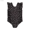 One-Pieces Hot New Toddler Kid Baby Girls Polka Dots Swimwear Ruffled Trim Bow Back Swimsuit Cute One Piece Outfit Beachwear Bathing Suit 24327