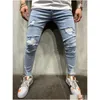 Męskie dżinsy męskie Slim Fit Ripped Hole Pencil Spodnie Nowy styl Wysokie Elastyczne Summer Street Hip Hop Urban Wind Casual Drop dostawa Dh8xb