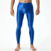 Pantalon Sexy pour hommes, legging moulant, soyeux, lisse, avec poche bombée convexe en U, tissu respirant à haute élasticité, taille moyenne