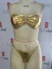 Costumi da bagno da donna DEKA Set bikini a fascia sexy in oro lucido da donna Anello collegato Scava fuori reggiseno push up Micro costume da bagno perizoma