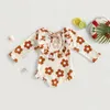 Infant Baby Girl Swimwear Lovely Floral Backless Lacing Up Long Sleeve Ruffle Hem Bodysuit Bathing Suit Kids Girl Beachwear 0-3Y 240326