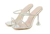 Chaussures habillées Femmes Mules Slippers Fashion PVC Transparent Crystal Rimestone Square Head High Heels Sandals Ladies Wedding New H240423