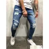 Erkek kot pantolon mavi denim yırtılmış ince fit çizgili erkek skinny kalem pantolon, fermuarlarla gündelik pantolonlar desen dağıtım giyim dhuns