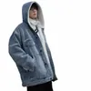 Winter Mann Fleece Mit Kapuze Jean Jacken Blau Cowboy Oberbekleidung Dicke Warme Denim Mäntel Große Taschen Männer Denim Jacke Plus Größe 56EL #