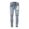 Lila, trendige, brandneue Herren-Jeans mit Anti-Aging-Lochmuster, schmale Passform, legere Passform