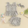 Ensembles de vêtements Mode Été Né Bébé Fille Vêtements Ensemble À Volants Sans Manches Débardeurs Imprimé Floral Shorts Bandeau Infantile 3pcs Tenues