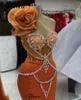 Robes De piste Orange sirène célébrité avec cristaux sans manches Vintage robes De bal De Noche fiançailles pour les femmes