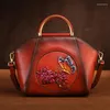 Avondtassen Natuurlijke Huid Tote Schouder Vrouwelijke Bloemmotief Vintage Design Dames Echt Lederen Messenger Bag Handtas