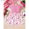 Girl's Dresses Girls Flamingo Print Flying Sleeve Casual Princess Dress For Party Vacation Outfit Kids Dress Clothing kids dresses for girls yq240327