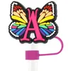 Silicone Straw Cover for Stanley Cup, Initial Letter Straw Cover, Beautiful Butterfly Style, Compatible with Stanley 40 30 Oz Tumbler