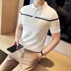 Мужские поло 2024, корейская контрастная рубашка-поло для мужчин, облегающие футболки с коротким рукавом, универсальные деловые повседневные футболки с лацканами, одежда