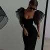 Mesh Butterfly Sleeve Shath Bodycon Dres Square Neck Midi Robe Femme Solid Black Vestidos Mujer Sexy Lady Party Kleider 240314