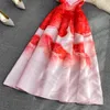 Casual Dresses High Quality Luxury O-Neck Tie Dye Print Dress for Ladies Party Slim Midje ärmlös stor sväng elegant lång