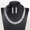 luxury Full Diamond Zircon Necklace Earrings Set of Two Pieces, European and American High end Fashion Style Bridal Wedding Jewelry Set