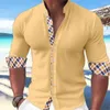 Männer Casual Hemden Frühling Sommer Baumwolle Leinen Hemd Mode Knopf Splice Streifen Designer Hawaii Einfache Bequeme Weiche Für Männer